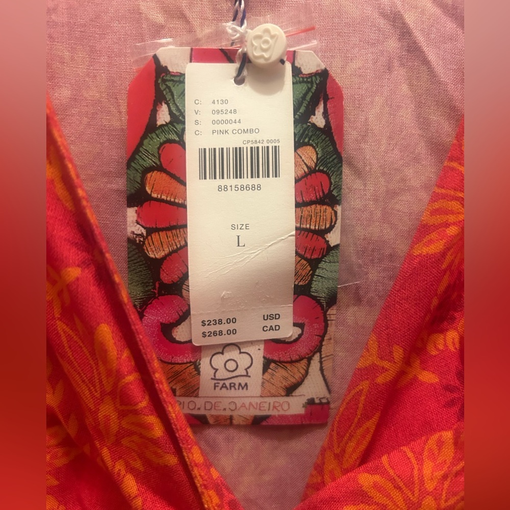 🔥Stunning Farm Rio NWT Size Large Tropical Midi Dress with Sleeves – Vibrant - Picture 10 of 10